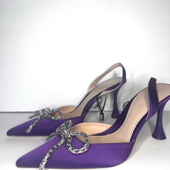 ZARA 💜 EMBELLISHED RHINESTONE BOW HEELED SLINGBACKS-  Size 9 Purple 🔥 - Picture 5 of 13